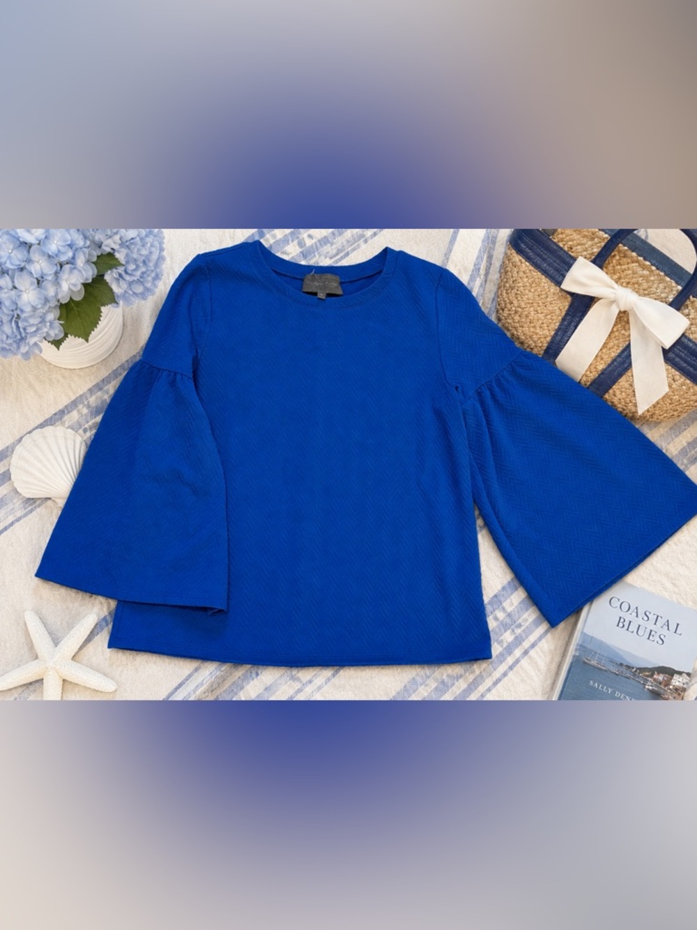 Anthropologie Sunday in Brooklyn Blue Bell Sleeve Textured Knit Top XS NWOT boho